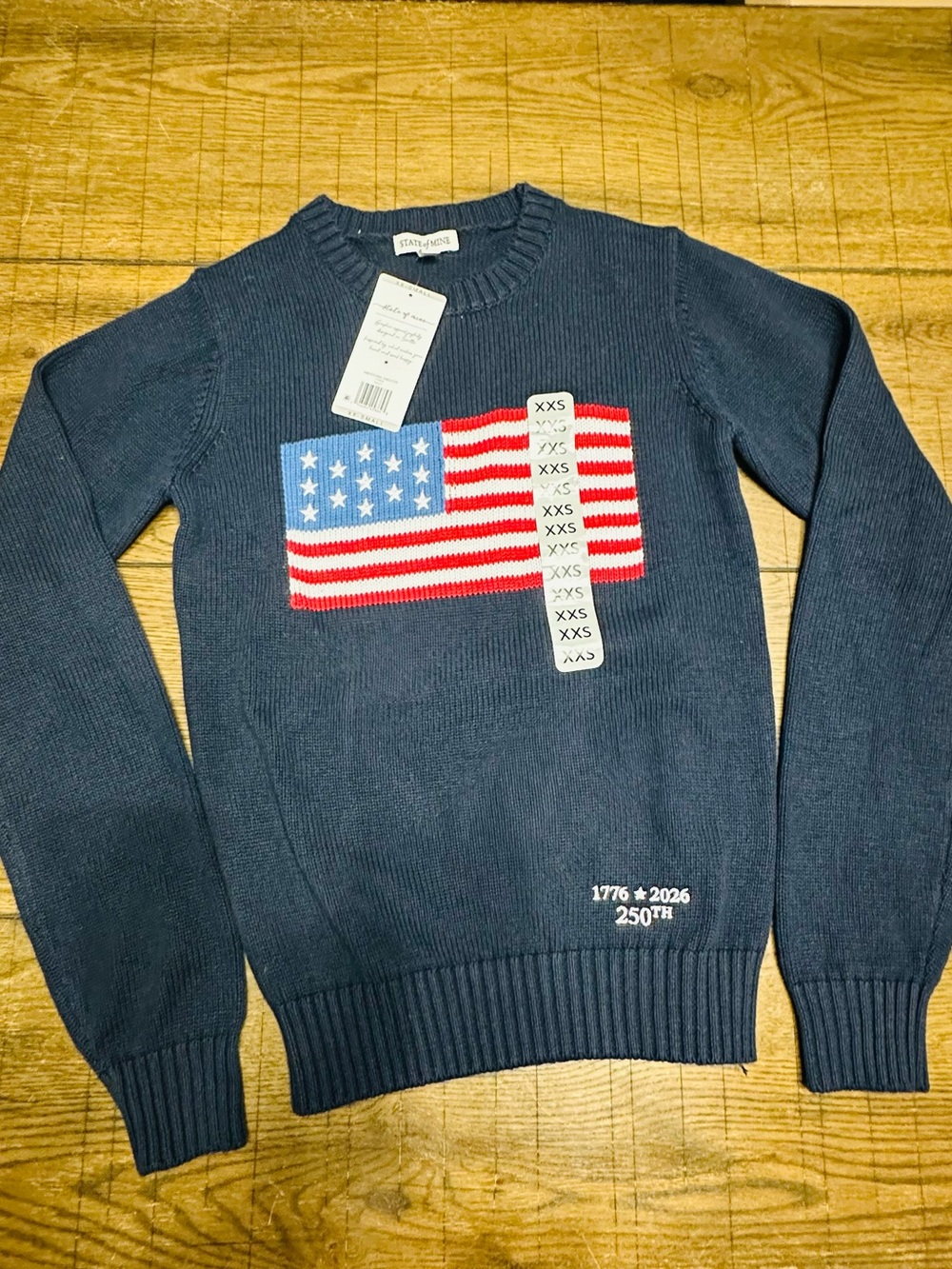 Navy Crewneck Flag Sweater- 250th Anniversary Women’s XXS NWT